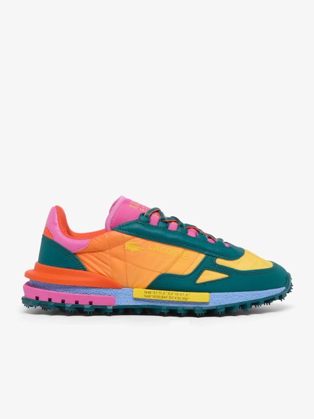 Lacoste Unisex Multicolor Trail Runner Sneakers — Teal, Pink, Orange & Yellow.